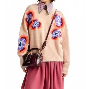 NEW ESSENTIEL ANTWERP impossible embroidered knit sweater in fudge frappe